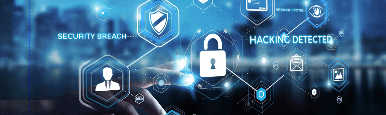 Cybersecurity threats including security breach, hacking detected, and intrusion detection that cyber insurance protects against